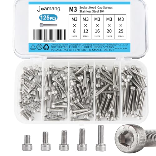 M3 x 8mm 12mm 16mm 20mm 25mm Socket Head Cap Screws Bolts, Stainless Steel 304, Metric Allen Hex Drive, Bright Finish, Fully Threaded, Assortment Kit 125PCS - size: Socket M3x8-25 mm