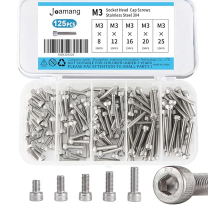 M3 x 8mm 12mm 16mm 20mm 25mm Socket Head Cap Screws Bolts, Stainless Steel 304, Metric Allen Hex Drive, Bright Finish, Fully Threaded, Assortment Kit 125PCS - size: Socket M3x8-25 mm