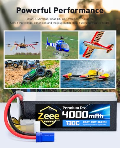 Zeee Premium Pro 6S 4000mAh Lipo Battery 22.2V 130C Ultra-Low Internal Resistance Soft Case Lipo Battery with EC5 Connector for RC Drone Helicopter Airplane RC Car Truck Boat Racing Models (2 Packs)