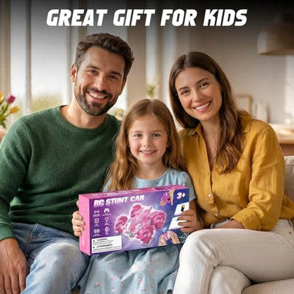 Gesture Sensing Remote Control Car Birthday Gift for Girl 3-12 | Double Sided RC Cars, Full-Body Light, 2.4GHz Hand Controlled, Rechargeable RC Stunt Car - color: Pink