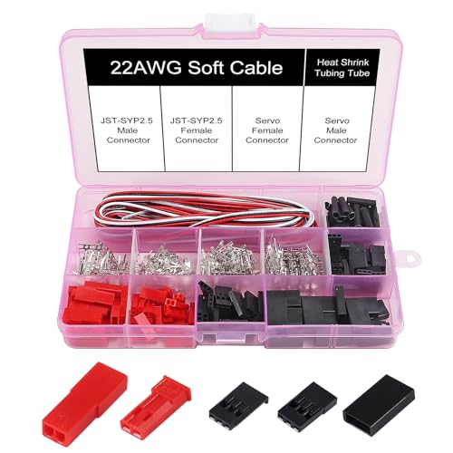 RC Servo Connector Kits Male Female Servo Plug Crimp Pin Cable Kit Model Receiver Battery ESC Connection for JST SYP Futaba Servo Wires RC Tool Set - color: Red