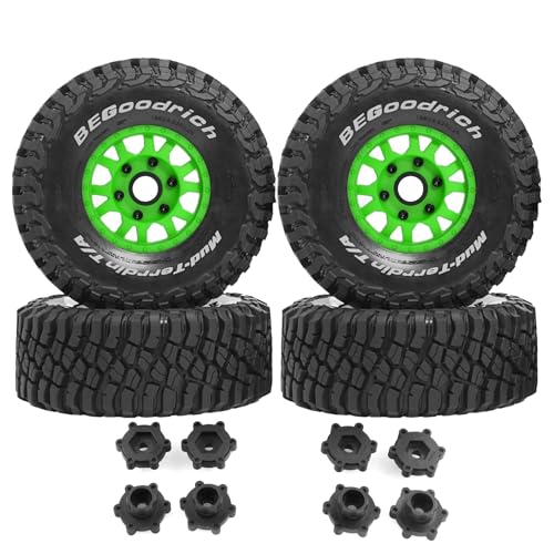 1/7 1/8 1/10 RC Short Course Truck Tires OD 4.96"And Wheels 12mm 14mm 17mm Hex For 1:10 1:8 1:7 Scale Off Road Truck Car ARRMA Mojave 4S 6S TRAXXAS Slash 2WD FS FSR Axial Losi Rc4wd (Green) - color: Green