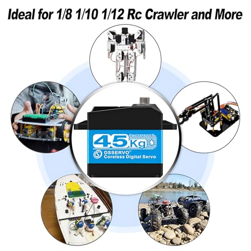 45KG Servo 1/10 Steering Servo High Torque Coreless RC Steering Servo Motor with Stainless Steel Gear Waterproof for 1/8, 1/10, 1/12 Scale Cars and DIY Projects (DS3245SG-180 Rotation) 5V-8.4V