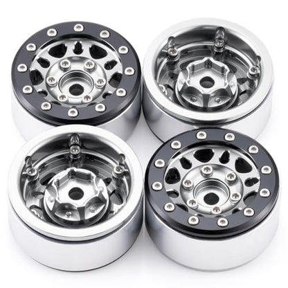 1.55inch Aluminium Beadlock Wheels Rims for D90 TF2 CC01 AX90069 MST JIMNY 1/10 RC Crawler Trail Truck Car Upgrade Parts (Silver) - color: Silver