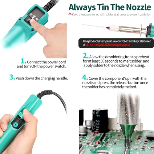 YIHUA 929D VI Temperature Controlled Electric Desoldering Iron with Upgraded Performance Heated Solder Sucker Tool with 3 Nozzles Soldering Iron Pump Function
