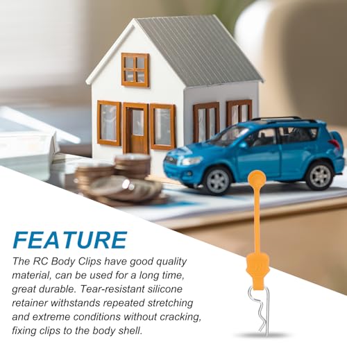 MECCANIXITY 4 Pcs RC Body Clip Retainers, 1.2mm Rod RC Clips Shell Fixed Buckle Lock Springy R Pins Shell Replacement Parts for All 1/8 1/10 Scale Model Car Crawler Truck(Orange/Silver) - color: Orange Tab Silver Clip