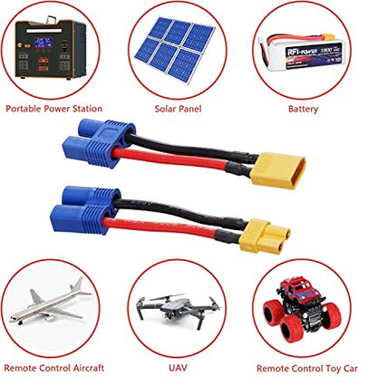4 Pack 16AWG XT30 to EC3 Adapter Connector ec3 to xt30 Adapter | Suitable for RC FPV Drone Car Lipo NiMH Battery Charger ESC - size: XT30-EC3