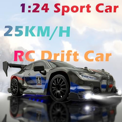 HTURCCOP RC Drift Car 2.4GHz 1:24 Scale 4WD 25KM+/H High Speed Model Vehicle with LED Lights Drifting Tire Racing Sport Toy Car for Adults Boys Girls Kids Gift (Black) - color: Black