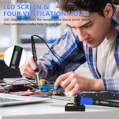 Soldering Iron Kit, 90W LED Digital Solder Iron Kit with Ceramic Heater, 110V Welding Tools with Smart Temperature Control, Auto Sleep, Temp Calibration, C/F, Accurate 176℉-896℉ - color: 90w 9-in-1