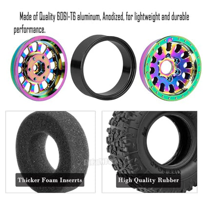 RC 1.3 in Wheel Tires for 1/18 TRX4M 1/24 SCX24 RC Crawler Car,Aluminum 1.3 Beadlock Wheel Rims and Rubber Tires w/Sponge,RC Truck Tires,Colour - color: Colour - (1.3 Tires)