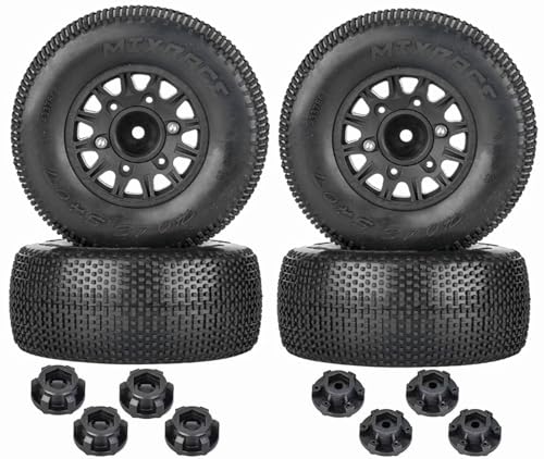 RC Wheels Tires,1/10 RC Short Course Truck Wheels and Tires with 12mm 14mm 17mm Hex for Slash 2WD 4x4,Axial/Arrma Senton/Redcat Rc4wd RC Car. (Black)