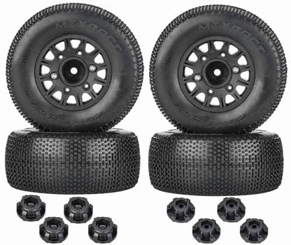 RC Wheels Tires,1/10 RC Short Course Truck Wheels and Tires with 12mm 14mm 17mm Hex for Slash 2WD 4x4,Axial/Arrma Senton/Redcat Rc4wd RC Car. (Black)
