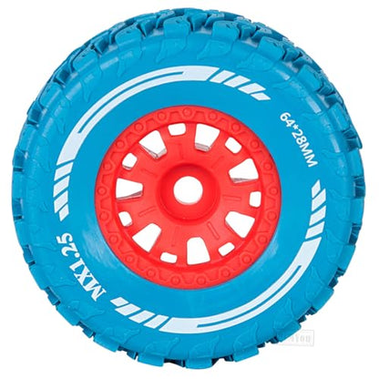 RC MX1.25 RC Truck Wheel Tires for Traxx as/Mojave GROM 223S 4x4 RTR,14301 14302 14303,Tamiya Kyosho HPI 1/14-1/18 Scale On/Off Road,RC Monster Truck Car Wheels,Red-Navy Blue - color: Red-navy Blue(rc Wheels Tires)