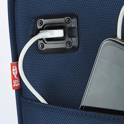 TPRC 15" Smart Underseat Carry-On Luggage with USB Charging Port, Navy Blue - color: Navy Blue