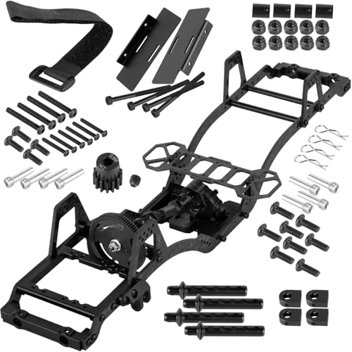 RC Front Mounted Transmission LCG Carbon Fiber Chassis Kit Upgrades Part for 1/10 RC Crawlers SCX10 SCX10 II Capra 1.9 UTB and Other DIY Builds,Carbon Fiber Chassis &Alloy Gearbox,Black - color: Black(1set)