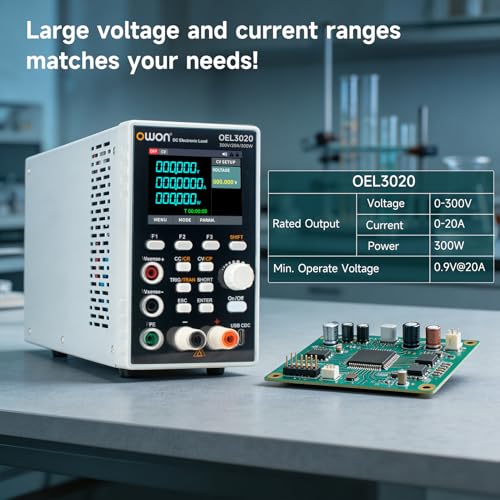 OWON Programmable DC Electronic Load OEL3020, DC 300V 20A Maximum 300W, USB/RS232, CV CC CR CP 4 Operation Modes, 5kHz Dynamic, Lab Bench Power Tester with 2.8” TFT Color LCD Display - size: OWON-OEL3020