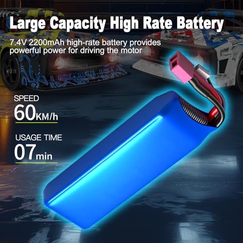 1:12 Scale Brushless RC Drift Car, 60 KPH High Speed Remote Control Cars with LED Lights, 2.4GHz Four Wheel D Racing Car for Teens Adults (Red and Blue) - color: Red and Blue