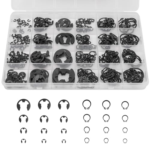 352Pcs Retaining Ring Kit with E-Clips(2.0mm-15mm) & C-Clips(M5-M16) Black | 24 Sizes Snap Rings And Circlips for DIY & Repair. E-Clips & External C-Clips. Black Carbon Steel - size: Carbon Steel-352PCS