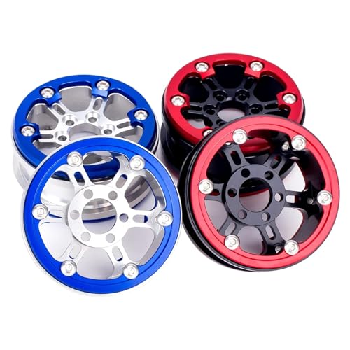 1.9 Beadlock Wheels Rim for 1/10 RC Crawler, 190g Lightweight 7075 Aluminum Wheels Compatible with SCX10 CAPRA TRX6 TRX4 Upgrades for RC Trucks Drift Car (Red)