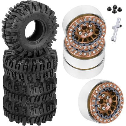 RC 1.9 Beadlock Wheels and Tires for 1/10 TRX4 TRX6 SCX10 SCX10 II 90046 SCX10 III AXI03007 SCX10 Pro Gen7/8 D90 VS4-10 MST CFX RC Crawler Car,4PCS Beadlock Rims 1.9 Wheel Tires,Brown - color: Brown - (1.9 Beadlock Wheels)
