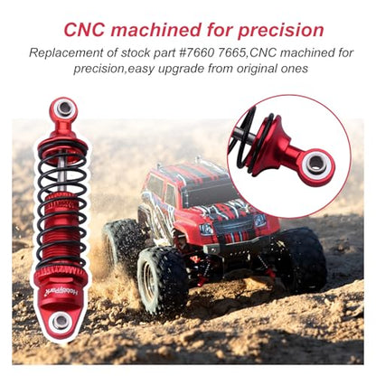 HobbyPark Aluminum Shocks Absorber Assembled (Front & Rear) Full Metal Dampers for Traxxas 1/18 LaTrax Teton Desert Prerunner, Replace Parts 7660 7665(4-Pack) (Red) - color: Red