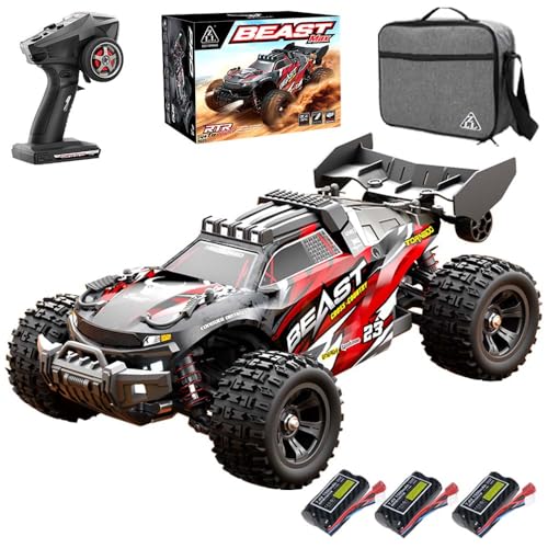 1/18 Brushless RC Cars for Adults, 4x4 Offroad Truck All-Terrain, 37mph+ High Speed Fast RC Cars, Waterproof Electric Powered Remote Control Car, 3 Batteries (Red) - color: 3 Batties(red1)