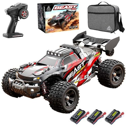 1/18 Brushless RC Cars for Adults, 4x4 Offroad Truck All-Terrain, 37mph+ High Speed Fast RC Cars, Waterproof Electric Powered Remote Control Car, 3 Batteries (Red) - color: 3 Batties(red1)