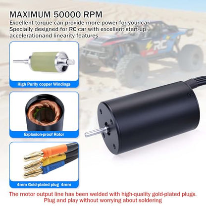 Surpass Hobby 3660 Brushless Motor 3300kv Waterproof 80A 4 Poles sensorless Shaft 3.175 Motor for 1/10 RC Racing Car - size: 3300KV, style: 3660 Motor
