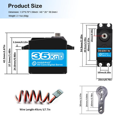 35kg RC Digital Servo 7.4v Steering servo Motor 25T Full Metal Gear High Torque High Speed Waterproof for 1/8 1/10 1/12 RC Cars Crawler DIY Robotic - 270 Degree - size: 270 Degrees