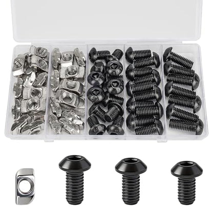 60pcs M8 T-Nut Screw Kit for 4040/4080 Series Aluminum Extrusion | 30 T-nuts+30 black hex socket screws(M8×12/16/20mm). For 3D printers, CNC, laser engravers - size: 60pcs M8 T-Nut Kit