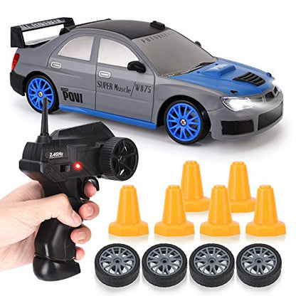 Liberty Imports RC Drift Car 1/24 2.4GHz 4WD Remote Control Sport Racing On-Road Vehicle with LED Light, Batteries and Drift Tires (Style 1) - style: Silver