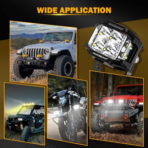 Auxbeam V-MAX Series 4'' 92W Cube LED Pod 270° Side Shooter Offroad Light | Spot Flood Combo Light Pod with DRL, 92W 8960LM,3 Lighting Modes, Amber Covers, 1Lux@476m, Auxiliary Ditch Light, Easy To Use - color: 4in Cube LED Pod