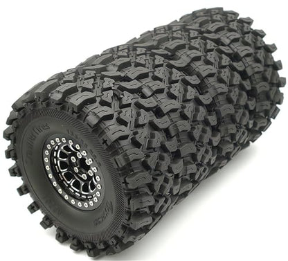136mm 2.2 Aluminium Beadlock Wheels and Tires Set (4-Piece) for 1/10 RC Crawler (Black) - color: Black