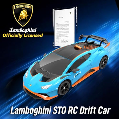 YONCHER RC Drift Car, Remote Control Car for Kids Lamborghini Officially Licensed, 1:24 20KM/H 4WD RC Cars with Lights, Fast Racing Toy Car for Boys Girls, Blue - color: Sto Blue