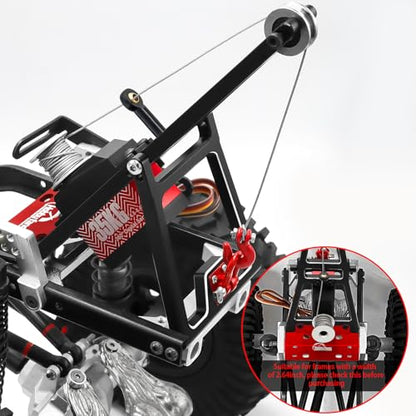 Aluminum RC Winch Double Stent Rescue Set Truck Tow Crane Arm Wrecker Kit with 360° 35KG Servo for 1/10 SCX10 TRX4 RC Crawler and Trailer RC Upgrade Parts (Black & Red), Red Servo - color: Black & Red, Red Servo