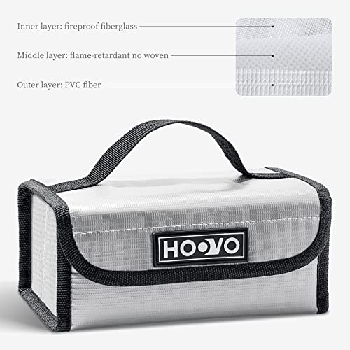 HOOVO Lipo Bag Fireproof Lithium Battery Storage Safe Bags, 2 Pack | Lipo Battery Bag Fireproof & Explosionproof,Guard Safe Bag for DJI /RC Batteries, 180 * 105 * 80mm, Accommodate 4pcs Battery