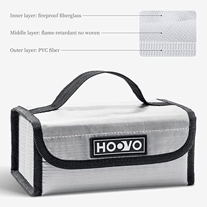 HOOVO Lipo Bag Fireproof Lithium Battery Storage Safe Bags, 2 Pack | Lipo Battery Bag Fireproof & Explosionproof,Guard Safe Bag for DJI /RC Batteries, 180 * 105 * 80mm, Accommodate 4pcs Battery