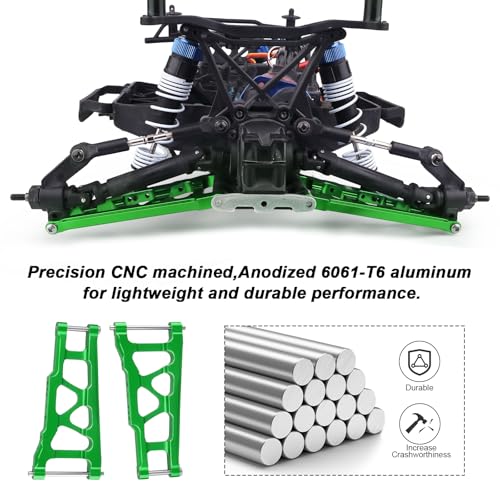 Hobbypark Aluminum Suspension A-Arms Set Front & Rear for Traxxas 1/10 Slash 4x4, Stampede 4x4, Rustler 4WD VXL Upgrade Parts Option Hop Ups, Replace 3655X, Green (4-Pack)