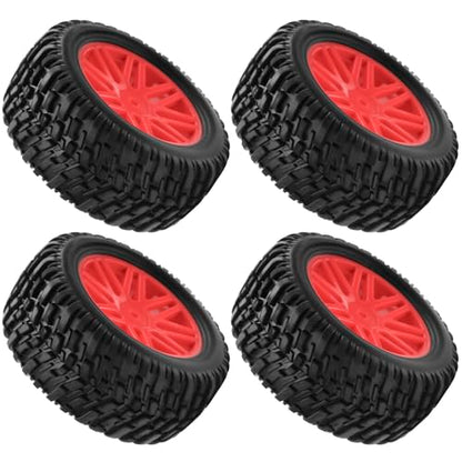 OD 96mm RC Off Road Short Course Truck Tire w/Plastic Rim 12mm Hex Compatible with 1/10 Scale Buggy Car HSP 94170 94155 Wltoys 1/14 144001 124019 RC Car (Red) - color: Red