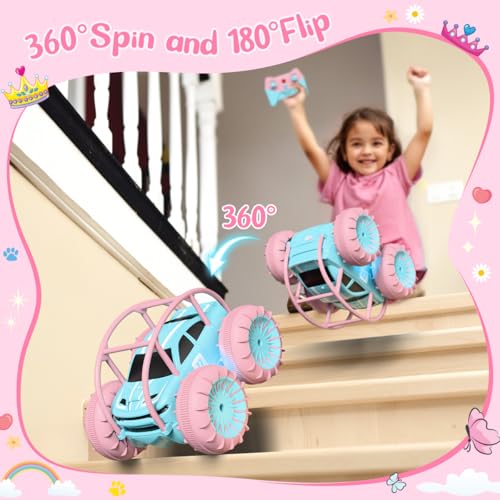 MaxTronic Amphibious Remote Control Car,Rechargeable RC Cars Toy 360° Flips Rotation Stunt Crawler 15KM/H 4WD All Terrain Outdoor Indoor Toy for Kids Boys Girls 3-12 - color: Light Pink