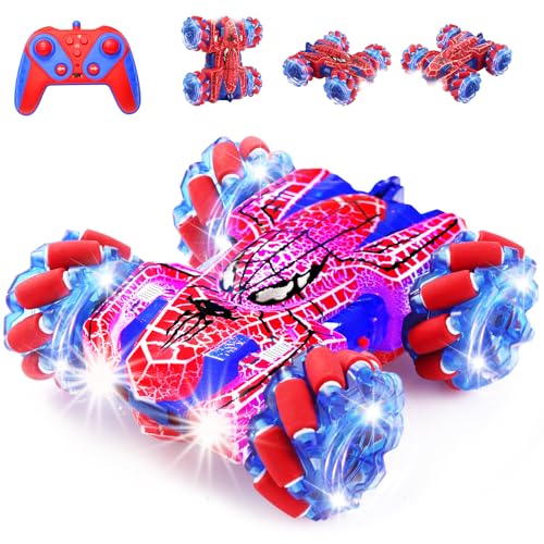 Spider Remote Control Car with WholeBody Colorful Light, 2.4Ghz RC Stunt Cars Toys, Double Sided Off-Road 360° Rotating,Rechargeable 4WD RC Drift Car Spider Toys for Boys Kids 4-6 5-7 8-12