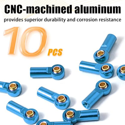 10PCS Aluminum M3 Tie Rod End Ball Joint Link Ball Head Holder 3mm RC Car Upgrade Parts, Compatible with Tamiya HSP Traxxas TRX4 Axial SCX10 D90 1/10 RC Car Truck Buggy Crawler, Blue - color: Blue