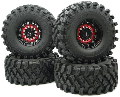 Heavy Duty RC Crawler 2.2 Beadlock Wheels Adjustable 2 Offsets and Tires 136mm Tall Soft Sticky Mud Slingers Tyres Rims Hex 12mm for 1/10 SCX10 TRX4 Axial Remote Control Car (Red Black) - color: Red Black