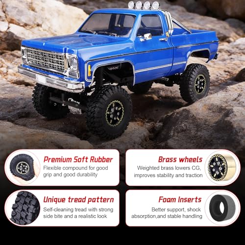 HobbyPark Brass 1.0 Beadlock Wheels and Tires for TRX4M Upgrades Axial SCX24 1/24 RC Crawler Replacement Parts, Set of 4 (Type D) - style: Type D