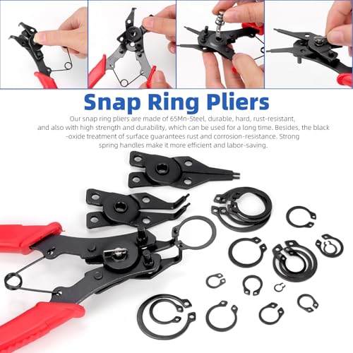 Glarks 312Pcs 65Mn-Steel Circlip Snap Retaining Clip and E-Clip Assortment with Snap Ring Plier Set, 4MM-28MM C-Clip External Retaining Rings and 1.5MM-10MM E-Ring Circlip Rings and A Tweezer