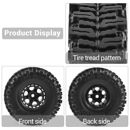 1.0" Beadlock Aluminum Wheels and 64mm Soft Rubber Tires | for SCX24, TRX4M, Ascent 18, FCX24, 1/18 1/24 RC Crawler, 7mm Hex, 0mm Offset, with Foam Inserts, (Black) - color: Black
