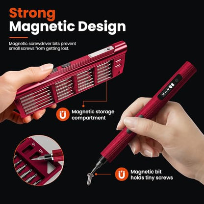 3.7V Mini Electric Screwdriver 52in1 Kit for Phone Laptop | Rechargeable, 48 magnetic bits, 3 torque settings, LED light, for camera, RC car, drone, watch repair (Red) - color: 52-in-1-red