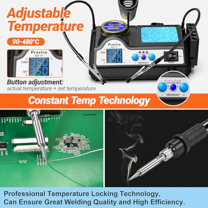 Preciva 927 IV Soldering Station Kit, 130W MAX Soldering Iron with 2 Helping Hands,Magnifying Glass,5 Extra Iron Tips,3 Preset Channels, Adjustable Temperature 194°F to 896°F - size: 927 IV