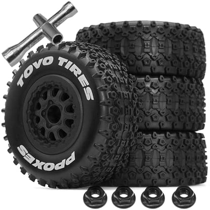 4PCS RC 1/10 Short Course Truck Wheels and Tires with 12mm Hex 1:10 Off Road Tyres for 1/10 RC Off-Road Car Traxxas TRX4 Slash Arrma Losi Tenacity Vkar 10sc Hpi RC Buggy Car (Type B)