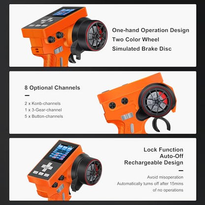 MEUS RACING ME-8B RC Transmitter 8 Channels 2.4GHz and Receiver for 1/8 1/10 1/18 1/24 RC Crawler Car Boat TRX4 TRX4M SCX10 SCX24 Upgrades Parts (Orange) - color: With 08a Receiver, Orange